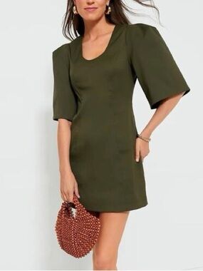 Tuckernuck Olive Twill Ariella Mini Dress with puff sleeves size XS